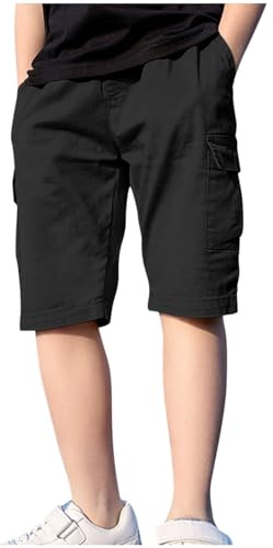 duxyoz Boys Cargo Bermuda Shorts School Uniform Chino Shorts Kids Summer Pull On Elasticated Waist Pants Lightweight Breathable Comfy Sports Trousers Casual Sweat Short with Multi-Pockets 9-10 Years