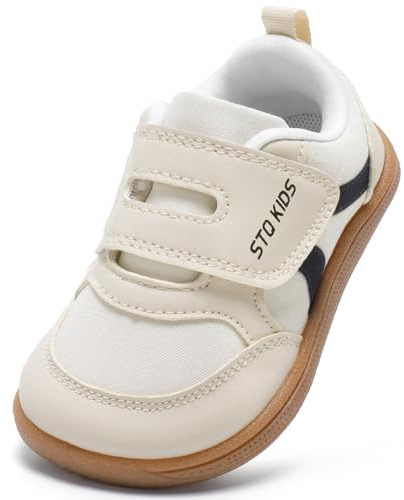 STQ KIDS Basket Mixte Enfant Garcon Fille Chaussure Respirant Bébé Garçon Renforcée Barefoot Basquette Sneakers Sport Basse Mode Unisex Légère Course Blanc Cassé 23 EU
