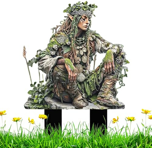 CUVZORA Figuras de jardín para exteriores, resistentes a la intemperie, enchufe decorativo para jardín, espíritu del bosque, resina 2D, figuras decorativas de jardín, elfos, estanques, decoración