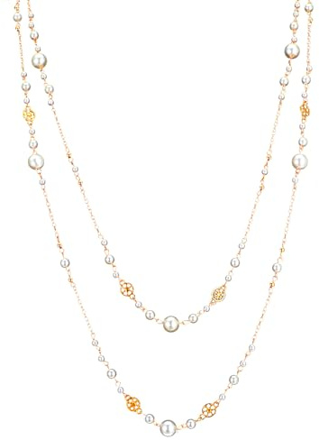 Sibba Lot de 2 colliers de perles de Noël - Long - Double rangée - Imitation perle - Long collier ras du cou - Collier ras du cou - Collier pour femme - Chaîne pendentif cardigan bohème - Chaîne en