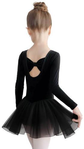 Fiohiros Girls Ballet Dress Long Sleeve, Ballet Leotard for Girls Ballets Outfit, Girl Dance Costume for Gymnastics (UK, Age, 3 Years, 4 Years, Regular, Black)