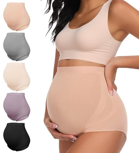 Summer Mae Viscose Maternity Underwear High Waist Pregnancy Underwear Soft Breathable Seamless Over Bump Maternity Panties Medium 5PC