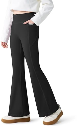 Baogaier Sportleggings för flickor med 2 fickor, stretch ventilerande utsvängda byxor, flickor bekväma bootcut leggings hög midja yoga dans sport kläder för 7–15 år
