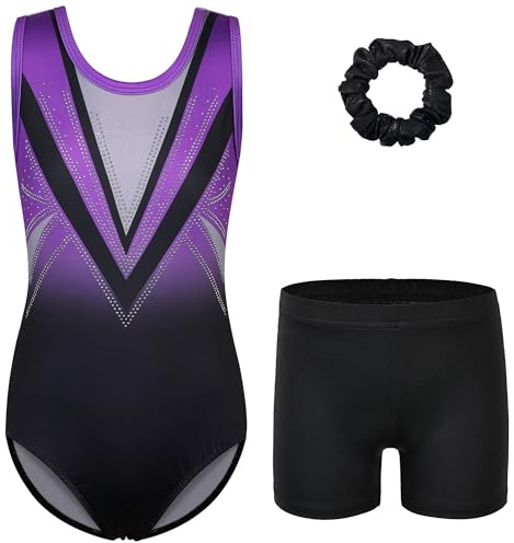 ZNYUNE Completo da ginnastica per ragazze con pantaloncini e fascia per capelli Set di body da ginnastica per bambini, pantaloncini, body senza maniche/a maniche lunghe, abbigliamento classico, 13-14