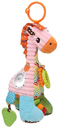 aqxreight Infant Stroller Rattle Bell with Teether Mirror Cute Giraffe Plush Doll Baby Car Bell Toy for Hanging Stroller a Toy Not Can Strengthen with on in Rattles Mirror Feet Built