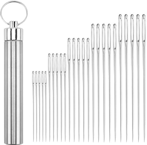 Funalix Juego de 25 agujas de costura, agujas con ojal grande y punta, agujas de coser a mano de metal para costura, bordado, tapones y manualidades
