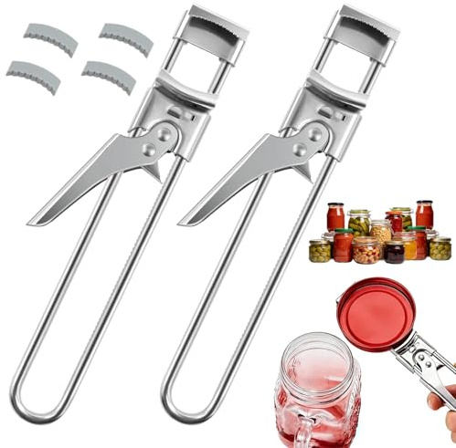 Ferizzia 2 stycken manuell burköppnare, 19 cm burköppnare i rostfritt stål | Professionell manuell multifunktion, burköppnare för flera lock, för svaga händer, äldre