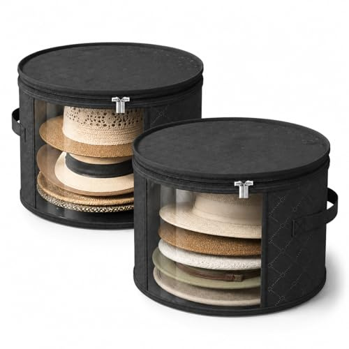 KINDLUME 2 Piezas Caja para Sombreros, Organizador de Sombreros, Almacenamiento de Sombreros, Caja Sombrerera, Organizador de Armario, Grande con Ventana Transparente, Plegable, para Ropa, Juguetes