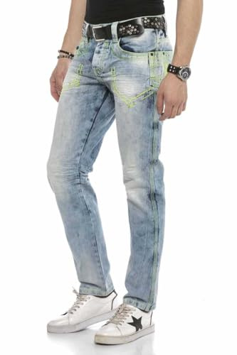 Cipo & Baxx Jean pour homme - Coutures et détails décoratifs - Décontracté et moderne - Pratique pour le quotidien - Pour des tenues soucieuses du style, bleu glace, 34W / 34L