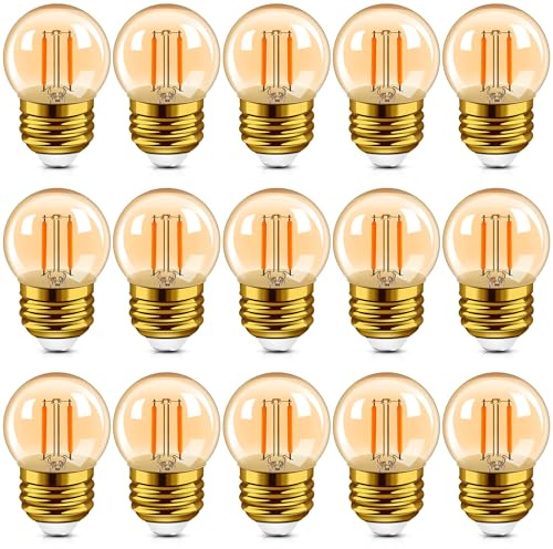 Hcnew Bombilla G40 E27 LED Retro Edison de Filamento Espiral Mini Globo Bombilla 2200K 1W de Vidrio ámbar 220V para Luces de Cadena al Aire Libre, luces de café, Hogar,Fiestas, Jardín, Bodas-15 pcs