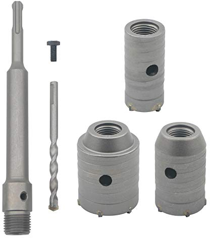 Unxuey Carbide Steel Concrete Cement Hole Saw Drill Bit Wall Stone SDS Plus Shank 35mm / 45mm / 55mm Cutter with 200mm Connecting Rod for Wall Brick