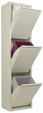 Poubelle pour tri sélectif | EcoPatty | Récolte différenciée | Meuble en métal | Gain de place | Intérieur, extérieur | 3 compartiments | 3 seaux | 45 litres | déjà monté | Blanc