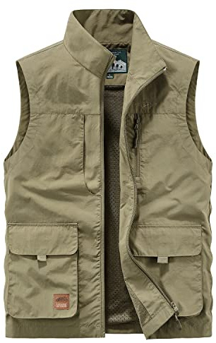 KTWOLEN Homme Gilet de Pêche Multi-Poches Gilets Léger Respirant à Séchage Rapide Gilet de Photographie Camping Chasse Gilet Extérieur