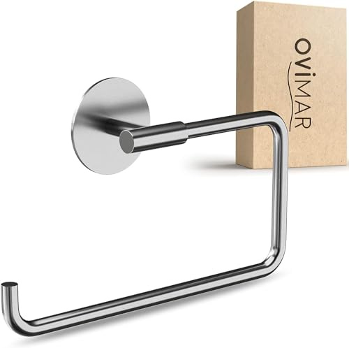 ovimar Anneau Porte-Serviettes Anholt rectangulaire | Acier Inoxydable argenté | Porte-Serviettes sans perçage à Coller | Design Moderne | Fixation Murale | pour la Salle de Bain