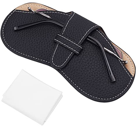 CREATCABIN Étui à Lunettes en Cuir Portable Pochette pour Lunettes Soleil Sac Souple et Fin Squeeze Top Porte-Lunettes avec Chiffon Nettoyage en Fibre Daim pour Femme Homme Noir