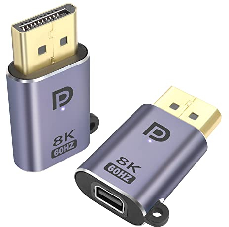 QIANRENON DP auf Mini DP Adapter 8K@60Hz DP1.4 Stecker auf Mini DisplayPort Buchse Erweiterung Anschlus, mit LED und Aufhängelöchern, für Tablet MacBook Surface Laptop HDTV, 2Pcs