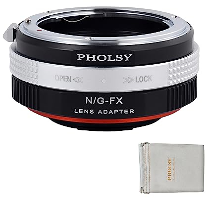 PHOLSY Objektivadapter mit Blendenring für Nikon G (F) Objektiv und Fuji X Kameras Kompatibel mit Fujifilm X-H2S, X-Pro3, X-T5, X-T4, X-S20, X-S10, X-T30 II, X-E4 usw. Kompatibel mit Nikon G auf FX