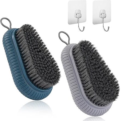Riisoyu Cepillo de uñas resistente, 2 piezas Cepillo de Limpieza de Uñas con 2 gancho adhesivo Cepillo de uñas de alta resistencia con cordón para Limpiar la Suciedad y la Grasa Que Debajo de Las Uñas