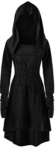 Robe Medievale Femme, Costume Renaissance à Capuche avec Lacets Vintage Pull Hoodie Halloween Carnaval Noël Gothique MédiéVale Cape Longue Steampunk Manches Longues Robe Victorienne Princesse