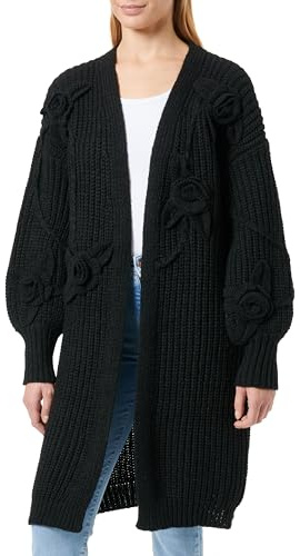 faina Damer medellängd tredimensionell blomma virkad tröja dam kofta svart storlek XS/S, svart, XS
