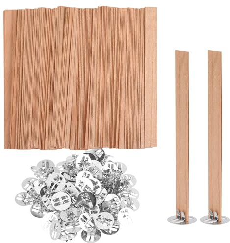100 Pezzi Stoppini per Candele in Legno,Stoppino di Legno per Candele con 100 Supporti in Ferro per Realizza Fatte a Mano Candele Fai Da Te 13 x 130mm