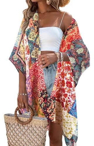 breezy lane Cardigan kimono floral pour femme - Cache-maillot de bain décontracté pour les vacances, Taille unique