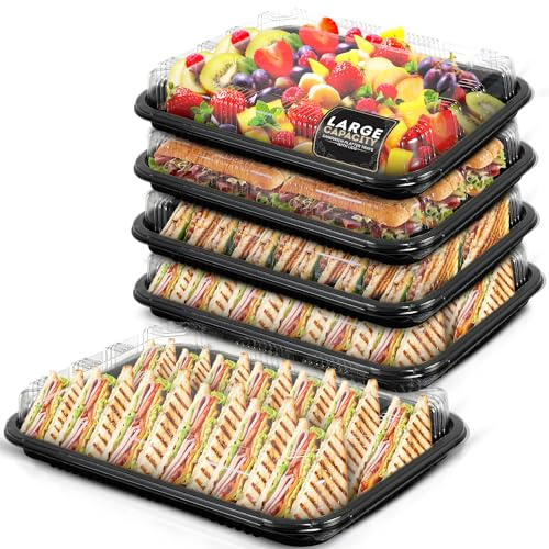 Coselena 15 Pack Sandwich Platter Trays with Lids - Washable Serving Platters for Everyday Use & Catering with Sticker Labels - Ideal Food Storage Containers for Sushi, Party Food, and Sandwiches
