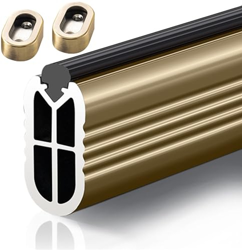 Asta per Guardaroba Antiscivolo con Supporti terminali, Tubo per Lavanderia/Guardaroba/Guardaroba da Bagno, Asta per Organizer per Armadio tagliabile per Appendere Gli Abiti (Colore: Champag