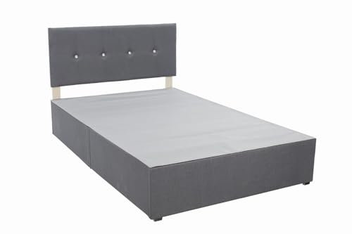 Panana 3ft 4ft 4ft6 5ft 6ft Size Grey Linen Divan Bed Base with Diamonds Headboard, Optional Drawers for Bedroom (4FT6 Double, 2 Side Drawers)