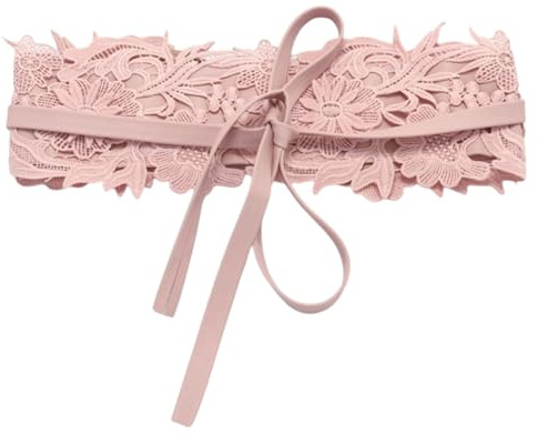 CALFOVERA Cinturón de Encaje de Cuero Sintético con Lazo para Mujer, Corsé Ancho con Lazo, Estilo Obi, Estilo Bohemio, para Vestidos, Faldas Y Camisas (Rosa).