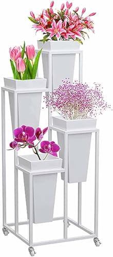 Portafiori da Esterno - Portafiori da Interno, Portafiori in Metallo Bianco, Carrello Porta Piante Mobile per impieghi gravosi (Colore: predefinito) (Predefinito)