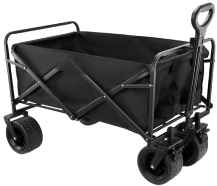 Hypermotion Carro Playa Plegable con Ruedas, Carrito Playa de Transporte 100L Carga 120kg, Carro Plegable con Ruedas Grandes 360°, Tela Oxford 600D, Mango Ajustable 73-89cm Camping