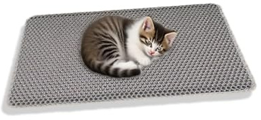 Tappetino per lettiera per gatti, 60 x 90 cm, a nido d'ape per gatti, tappetino antiscivolo con design a nido d'ape, impermeabile e facile da pulire, grigio