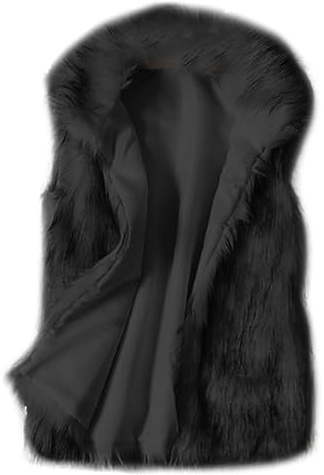 IUYTYSER Faux Fur Gilet Women UK Plus Size Fluffy Fur Vest Bodywarmers Elegant Sherpa Sleeveless Furry Waistcoats Casual Lapel Thermal Jacket Open Front Cardigans Warm Outerwear Black 4XL