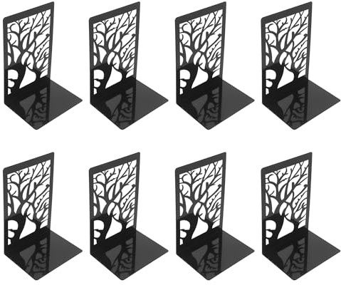 8 Pezzi Fermalibri in Metallo Nero, Reggilibri con Base Antiscivolo, Ferma Libri per Libreria, Porta Libri da Scrivania & Reggilibri da Mensola Sicuri per Biblioteca, Scuola, Ufficio e Casa
