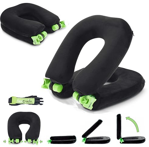 Facecradle Oreiller de voyage, polyvalent, bon maintien du cou, idéal pour voyages en avion, voiture, bus, train ou pour faire une sieste sur une table, Noir (Noir) - 11487-28453