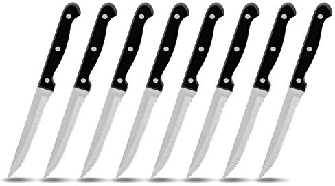 Homikit Steak Knives, Stainless Steel Serrated Kitchen Knife Set of 8, Utility Table Dinner Knife Cutlery Sets for Steak Bread Tomato Meat, Sharp & Classy Design, Dishwasher Safe