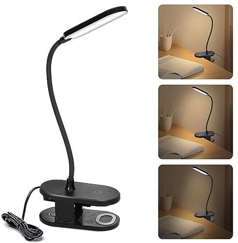 Aigostar Leselampe Bett, Klemmlampe 4000K, 360° Flexibel Klemmleuchte, Bettlampe mit 3 Helligkeitsmodi, USB-Kabel, Schwarz