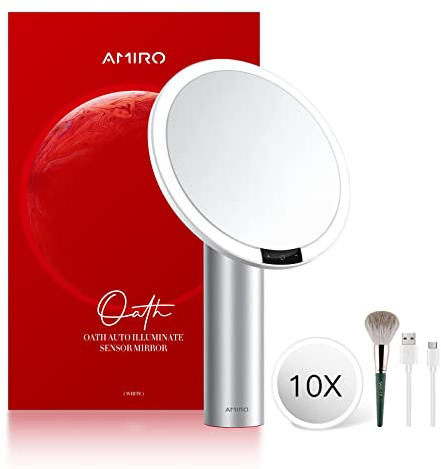AMIRO 9 Schminkspiegel mit Beleuchtung, Smart Sensor & Touch-Steuerung, 3 Farben & 6 Helligkeiten, Memory-Funktion, freie Rotation, Weiß
