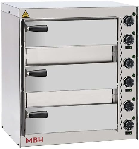 MBH - Horno de pizza industrial eléctrico de 3 pisos hostelería. Horno 3 pizzas profesional para bar y restaurante - puerta acero inoxidable