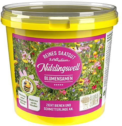 Chrestensen Nützlingswelt - Blumensamen 1L Eimer reichblühnende Samenmischung verschiedenster Sommerblumen