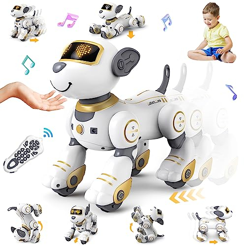 Vatos Roboter Hund Kinder Ferngesteuerter Spielzeug - Interaktiver Anfassen und Folgen Roboterhund mit 17 Funktionen, programmierbarer Tanz Musik RC Hund Roboter Spielzeug für Mädchen 3-12 Jahren