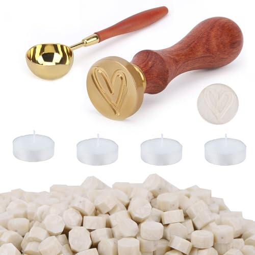 Kit de lacre, 300 piezas de lacre para sobres/invitaciones/tarjetas/regalos/sellos de cera vintage (Amar, Blanco perla)