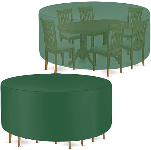 Abdeckung für Gartenmöbel Möbelsets Balkonmöbel Abdeckung Rund Schutzhülle Abdeckplane Abdeckhaube Rund Gartentisch Esstisch Wasserdicht Reißfest 420D Oxford (Ø285x65cm) Grün