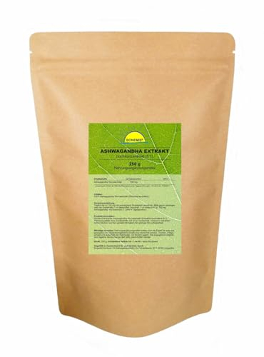 Ashwagandha-Extrakt, hochkonzentriert (25:1), enthält 6,9% Withanolide, ohne Zusatzstoffe, 250 g Pulver im Beutel, Bonemis®