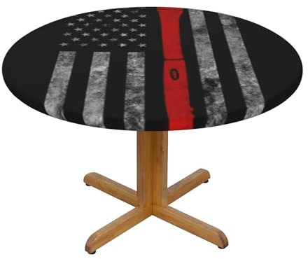 Firefighter Axe Red Line Flag Printed Round Tablecloth - Elastic Edged Fitted Table Cloth Round 138cm, Waterproof Wrinkle-Free Table Cover