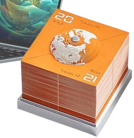 3D-Erdkalender – 3D-Kalender 2024 Papierschnitzerei Kunst Memo Pad – Rip-Away Papierschnitzerei klebrig, kreativer Abreißkalender Skulptur Geschenk Teksome, Orange 1