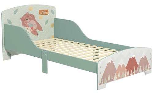 ZONEKIZ Lit pour Enfant lit au Sol Enfant 3-6 Ans avec barrières de sécurité et Motifs dim. 77 x 143 x 60 cm sommier à Lattes Inclus - Vert
