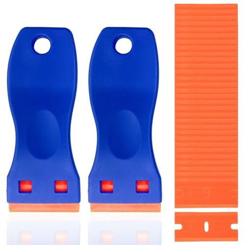 2 Pièces Grattoir Plaque Vitrocéramique avec 30 Lames en Plastique, Grattoir en Plastique Élimine les Autocollants pour Enlever les Étiquettes de Voitures les Résidus de Colle