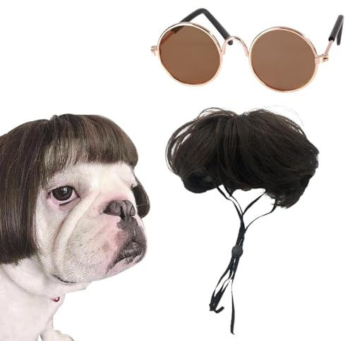 YSJCHEBS 1 Perruque pour Animaux De Compagnie Et 1 Lunettes pour Animaux De Compagnie, Fournitures pour Animaux De Compagnie, Déguisement De Fête pour Animaux De Compagnie